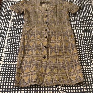 Vintage Geometric Patterned Button-down Dress S/M